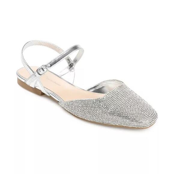 Journee Collection Nysha Square Toe Rhinestone Crystal Flats Size 6.5 Like New - Picture 1 of 16